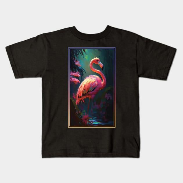 Flamingo Vibrant Tropical Flower Tall Digital Oil Painting Portrait 2 Kids T-Shirt by ArtHouseFlunky